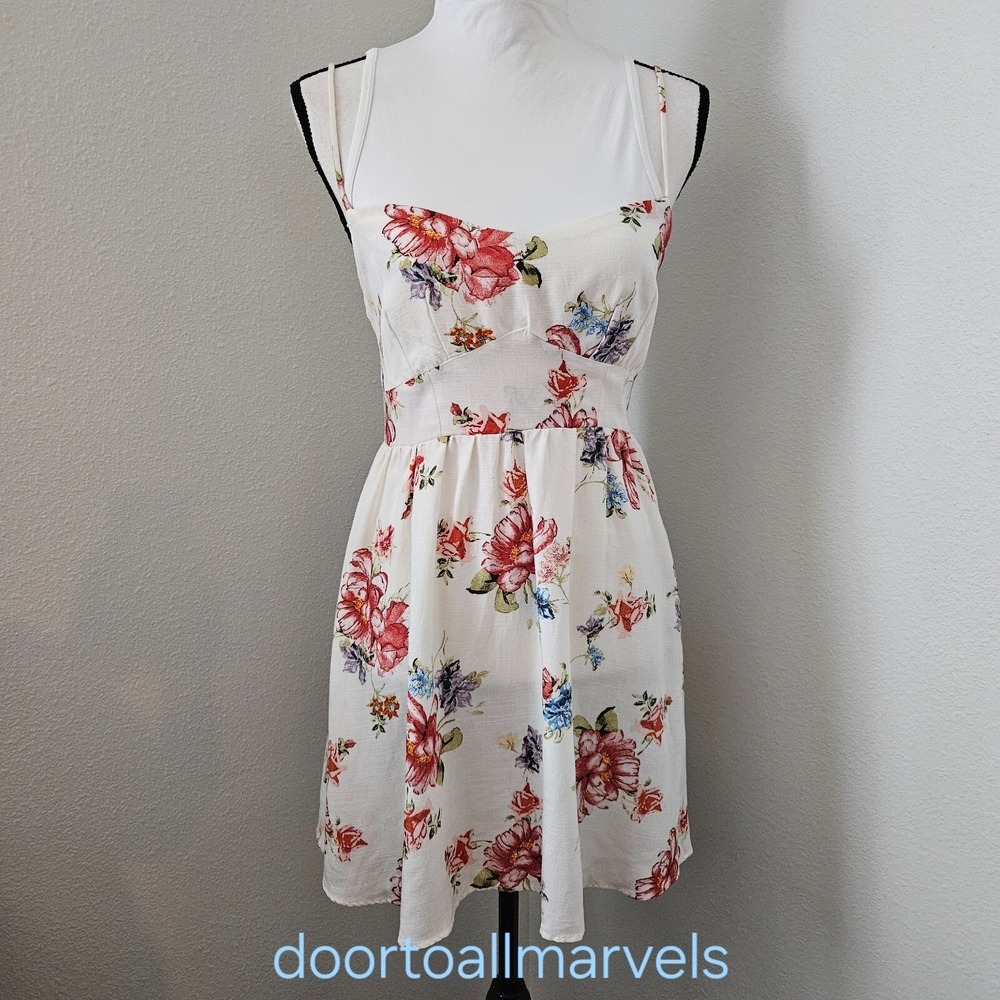 Zara Juli Floral Dress Ruched Waist Cotton Linen sz M NWT Cottage Chic Prairie